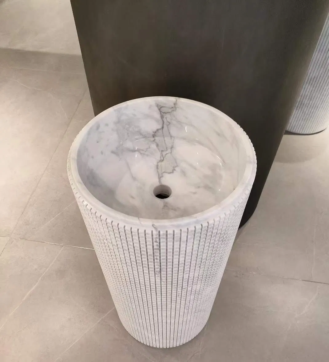 Modern Design Indoor Hotel Home Decoration Customized Size White Marble Sink with Pedestal