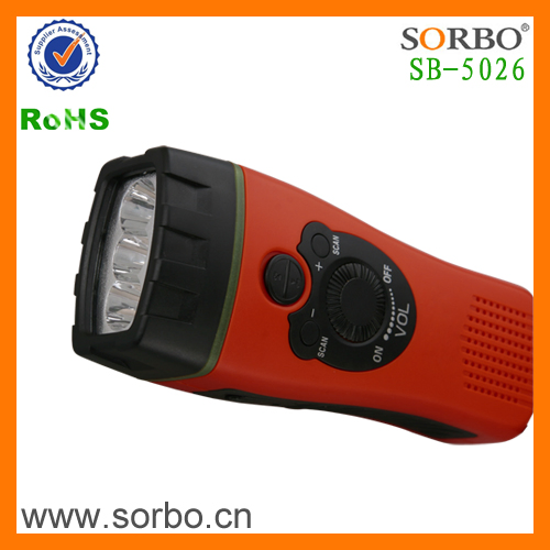 Multifunction Hand Crank FM Radio with LED Flashlight