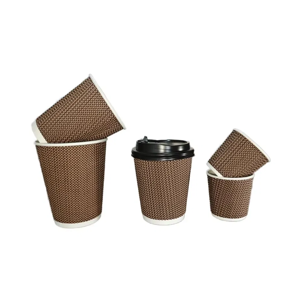 Бумажный стакан 8oz с крышкой, гофрированные стенки
