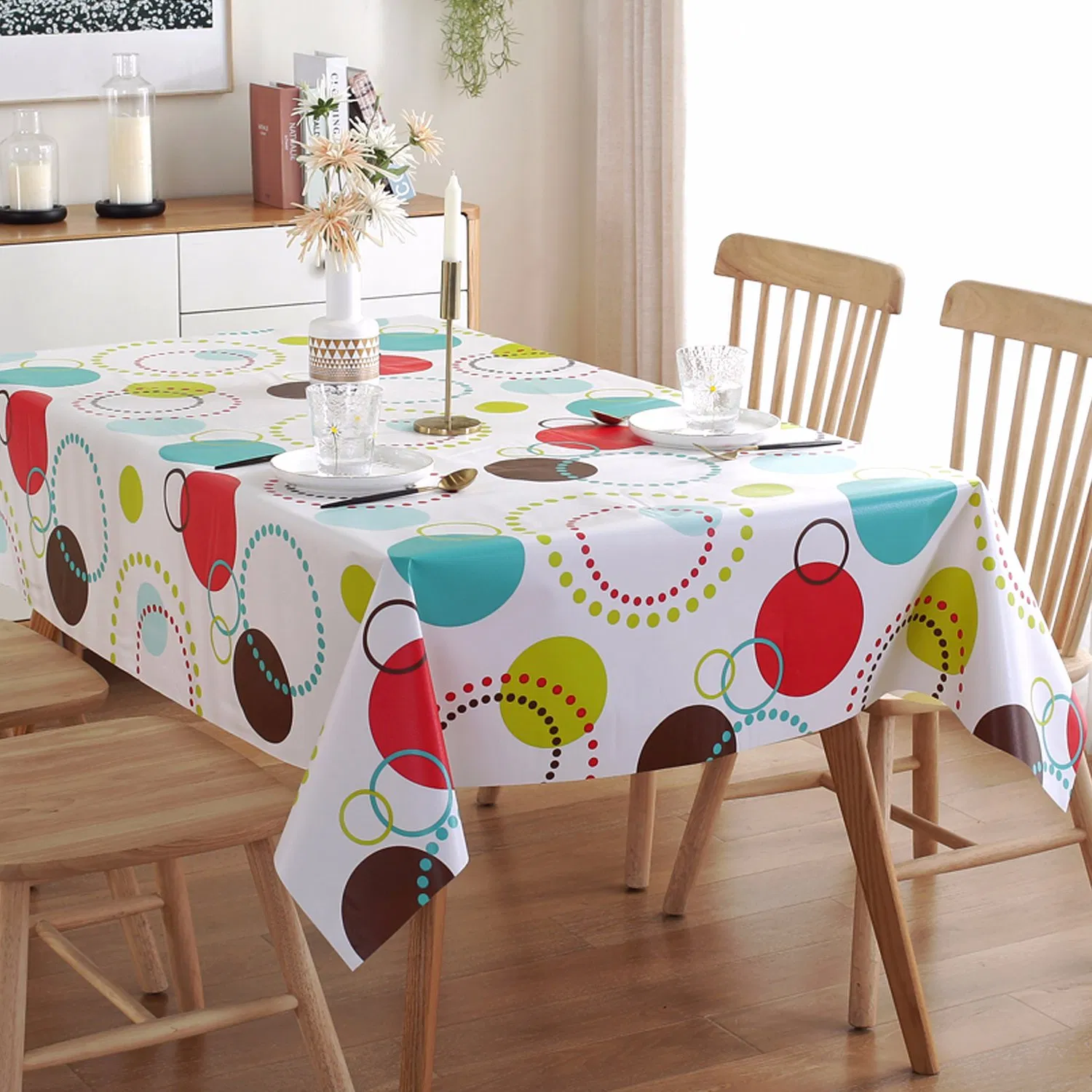 Waterproof Rectangle DOT Print Christmas Party Picnic Plastic Table Cloths
