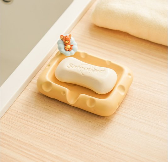 Cute Cheese-Shaped Ceramic Mouthwash Cup Premium Toothbrush Cup for Bathroom Sink