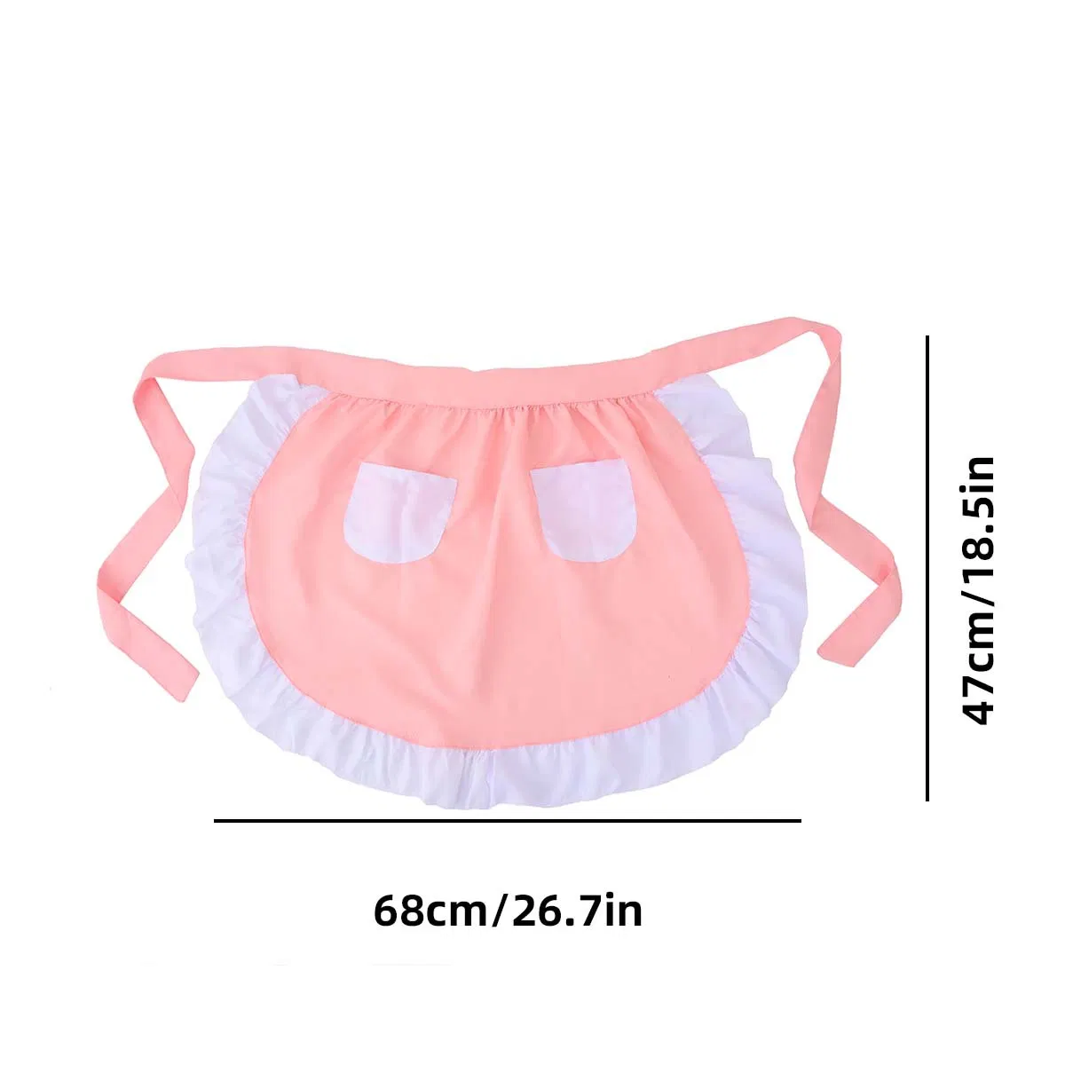 Pink Maid Fashionable Short Half-Length Apron, European Cute Lace, Restaurant Waiter Cotton Ruffled Apron