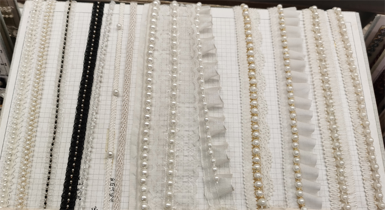 Кружево декоративное с жемчугом и стразами для сумок