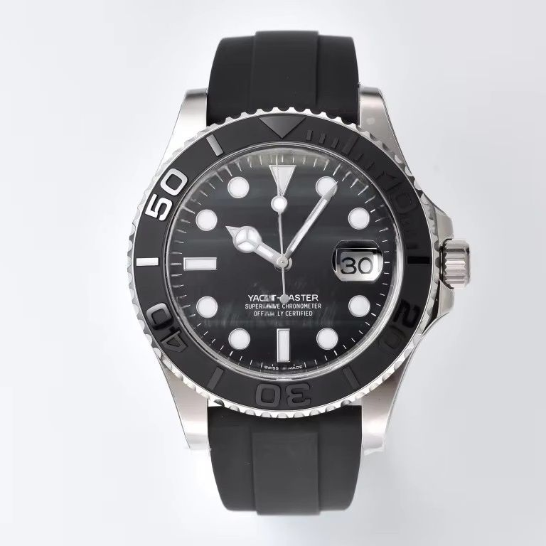 Luxury Top Quality Mechanical Watch 42mm 904L Stainless Steel Eta 3235 Movement Gold Yacht Watch Black Ceramic Bezel Rubber
