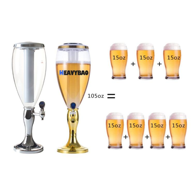Heavybao 3L Beer Dispenser Beer Tower Beverage Dispenser with Ice Tube