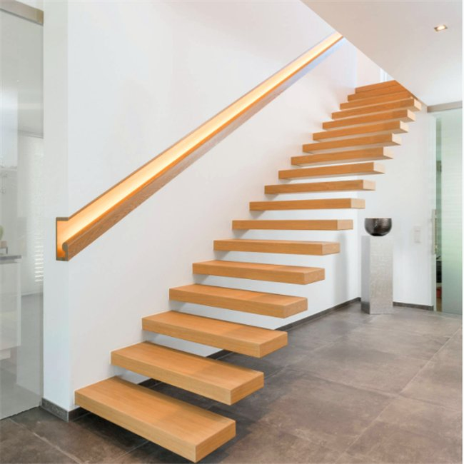 Modern Design House Floating Indoor Stairs Wood Staircase Railing Price