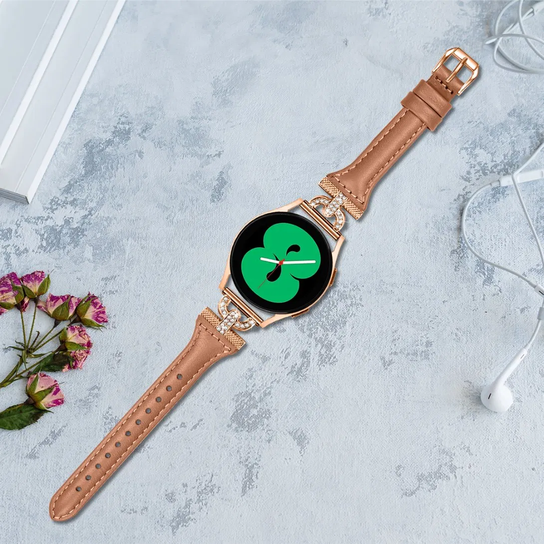 Ремешок для Samsung Galaxy Watch 4/5, кожаный, с камнями