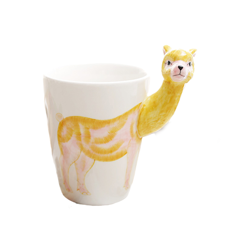 Factory Custom Animal Logo Ceramic Handle Glazed Mug Cup