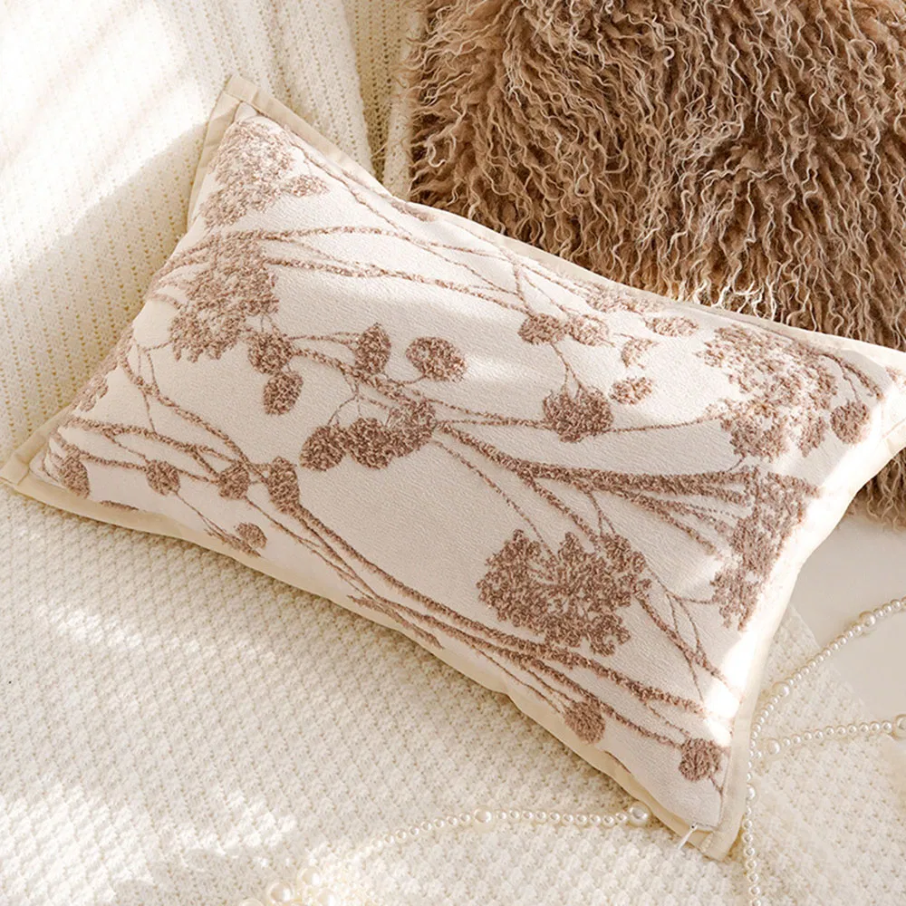 Brown Creamy Style Chenille Living Room Bedside Car Sofa Office Plant Flower Patterns Headboard Cushion Pillow