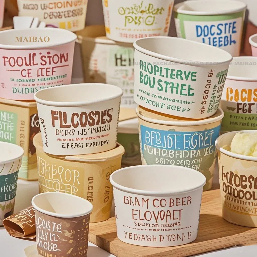 Large Paper Ice Cream Bowl Leak Resistant Compostable Cups for Catering Service Frozen Yogurt and Parties