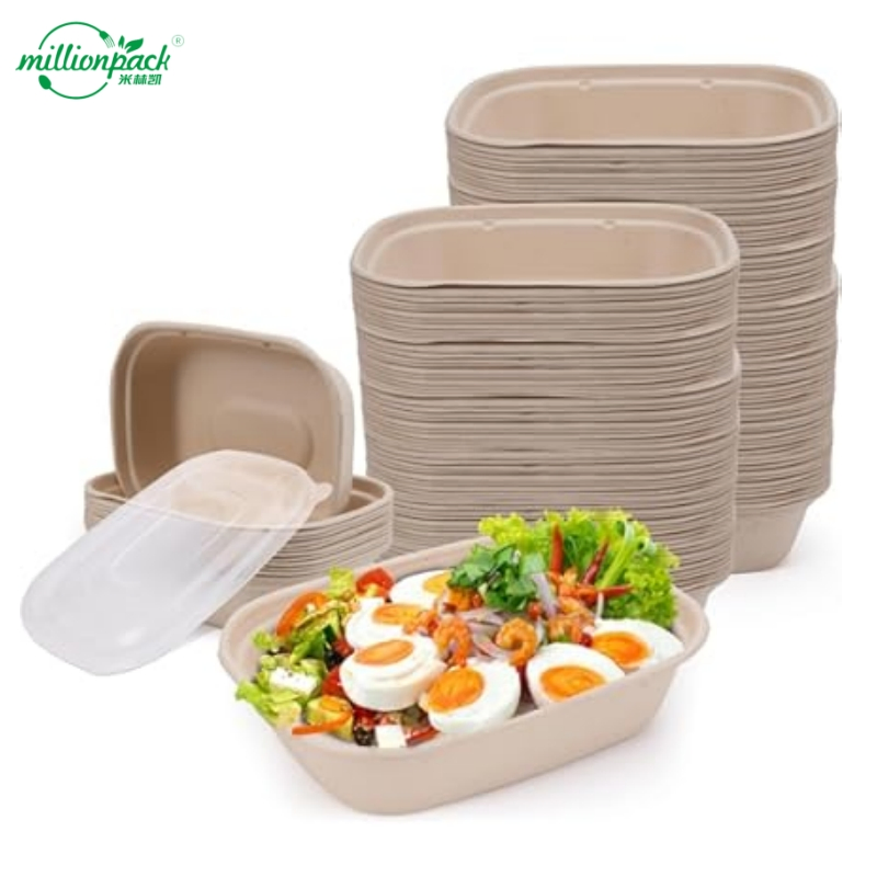 Microwave Safe Compostable Bagasse Square Box for Office Lunches and Home Use