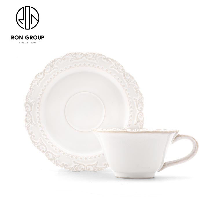 Wholesale Luxury White Porcelain Drinkware Ceramic Milk Water Tea Cup Set for Restaurant Coffee Shop Cafeteria