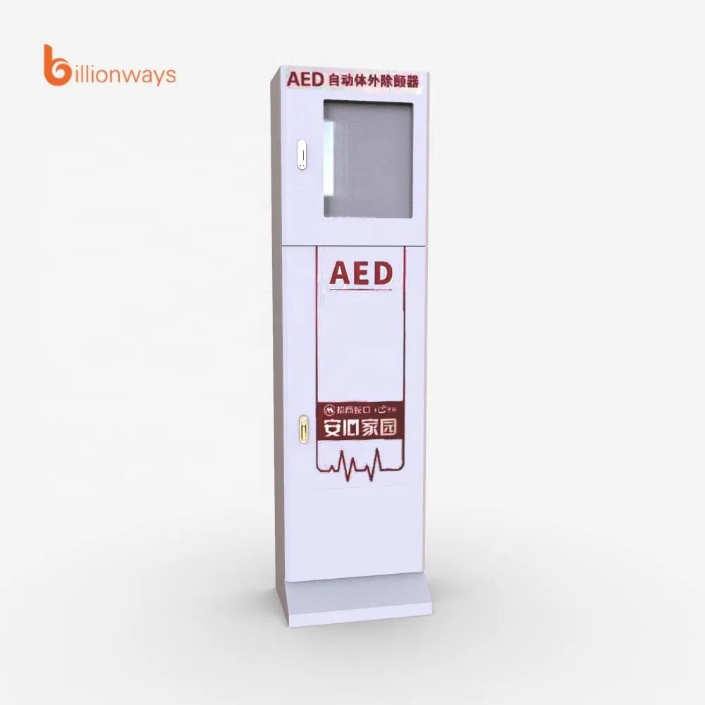 Factory Customized Metal Billionways Semi Automatic External Defibrillator First Aid and Curved Floor Standing Aed Cabinet