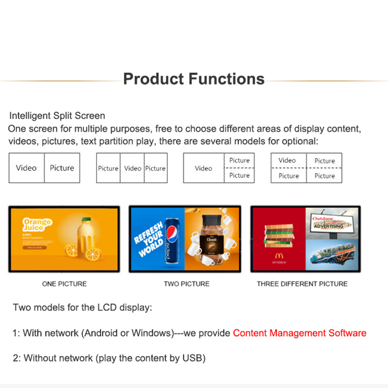 Hot Selling 55 Inch Wall Mounted LCD Screen TV Indoor Restaurant Menu Displayer LCD Advertising Display for Coffee Shop