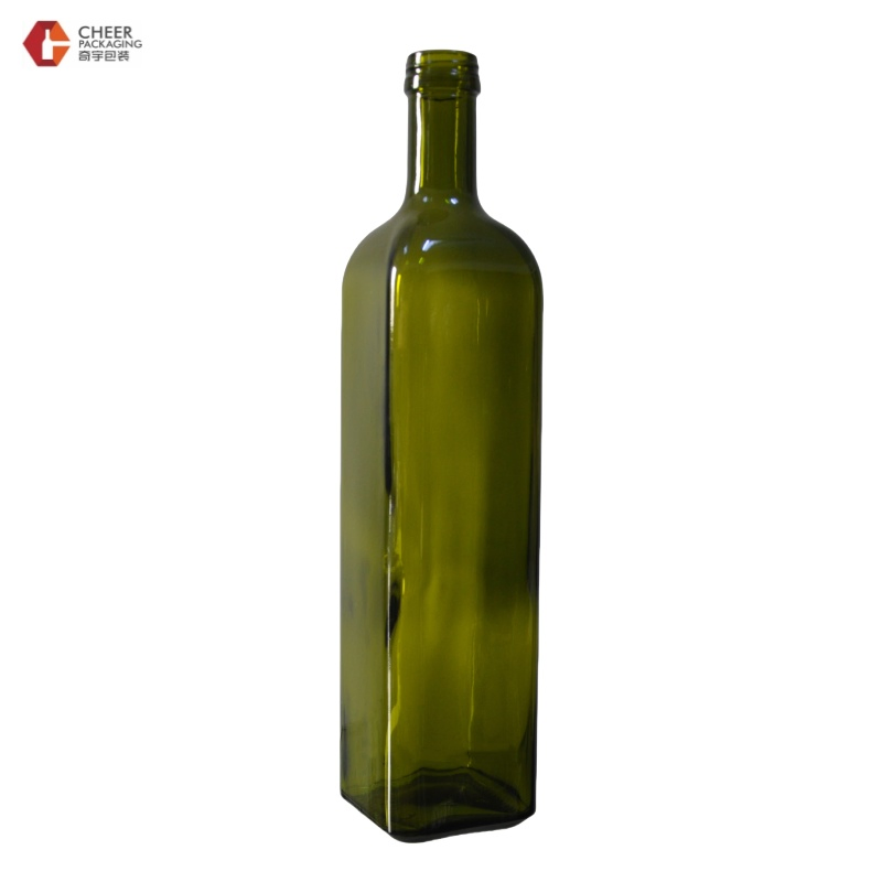 750ml Green Square Bottles Durable Lead Free Glass Oil Bottle