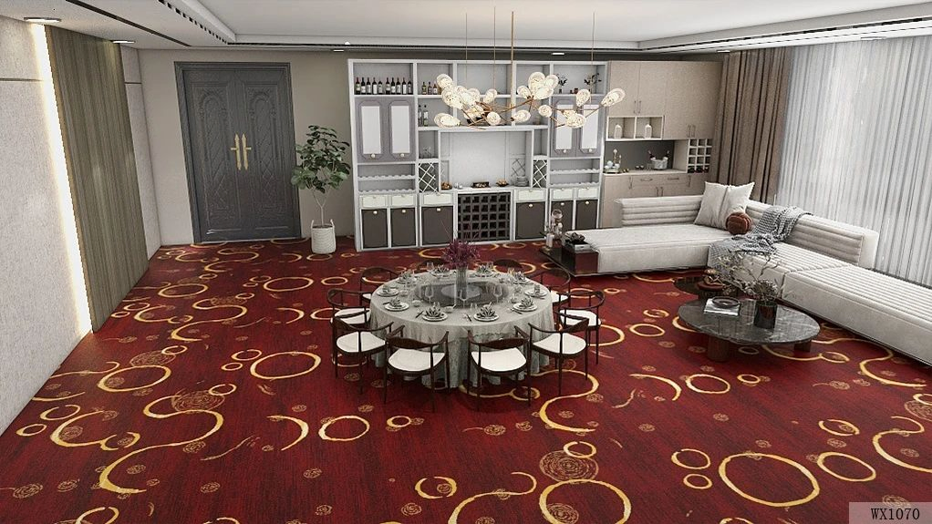 Custom Red Gold Color Flooring Rug Wool Luxury Commercial Hotel Dining Hall Floor Axminster Carpet