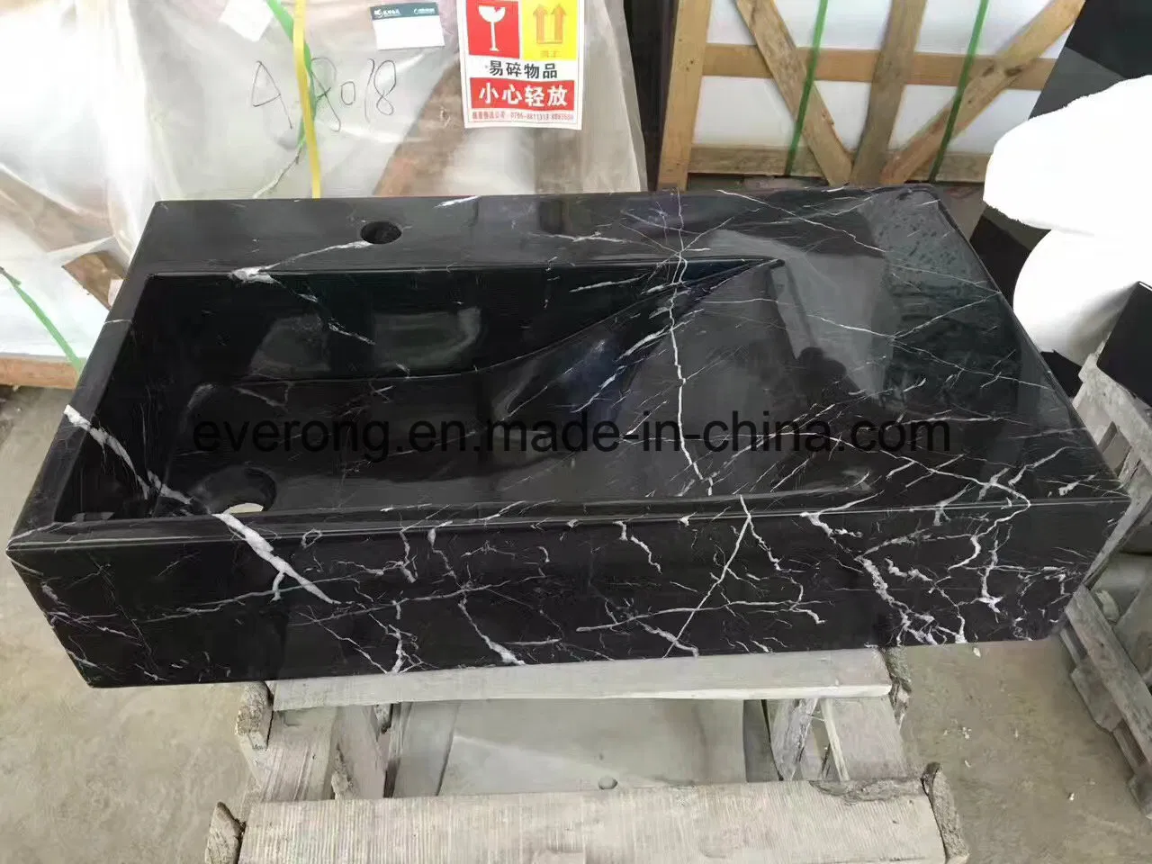 Nero Marquina Black Marble Rectangular Design Basin/Sink for Bathroom