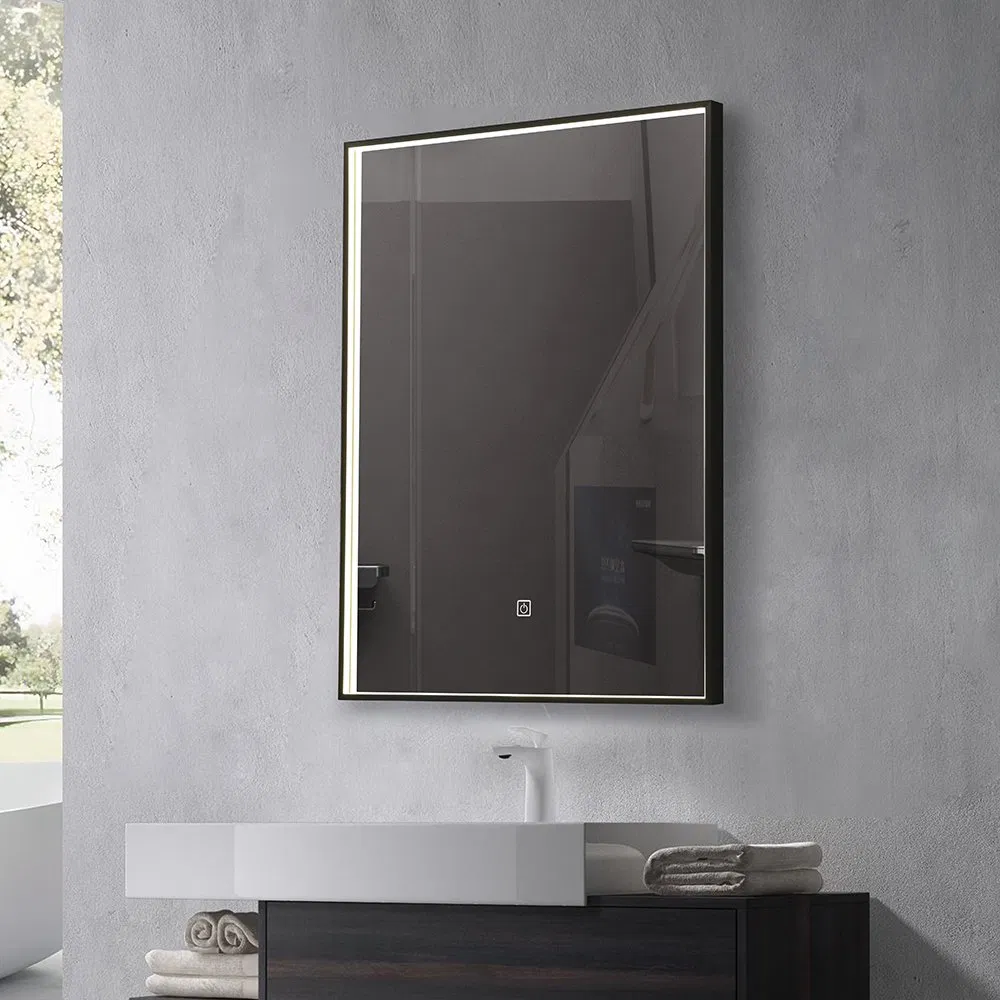 Rectangular Aluminum Frame Black Framed LED Light Illumiated Bathroom Mirror