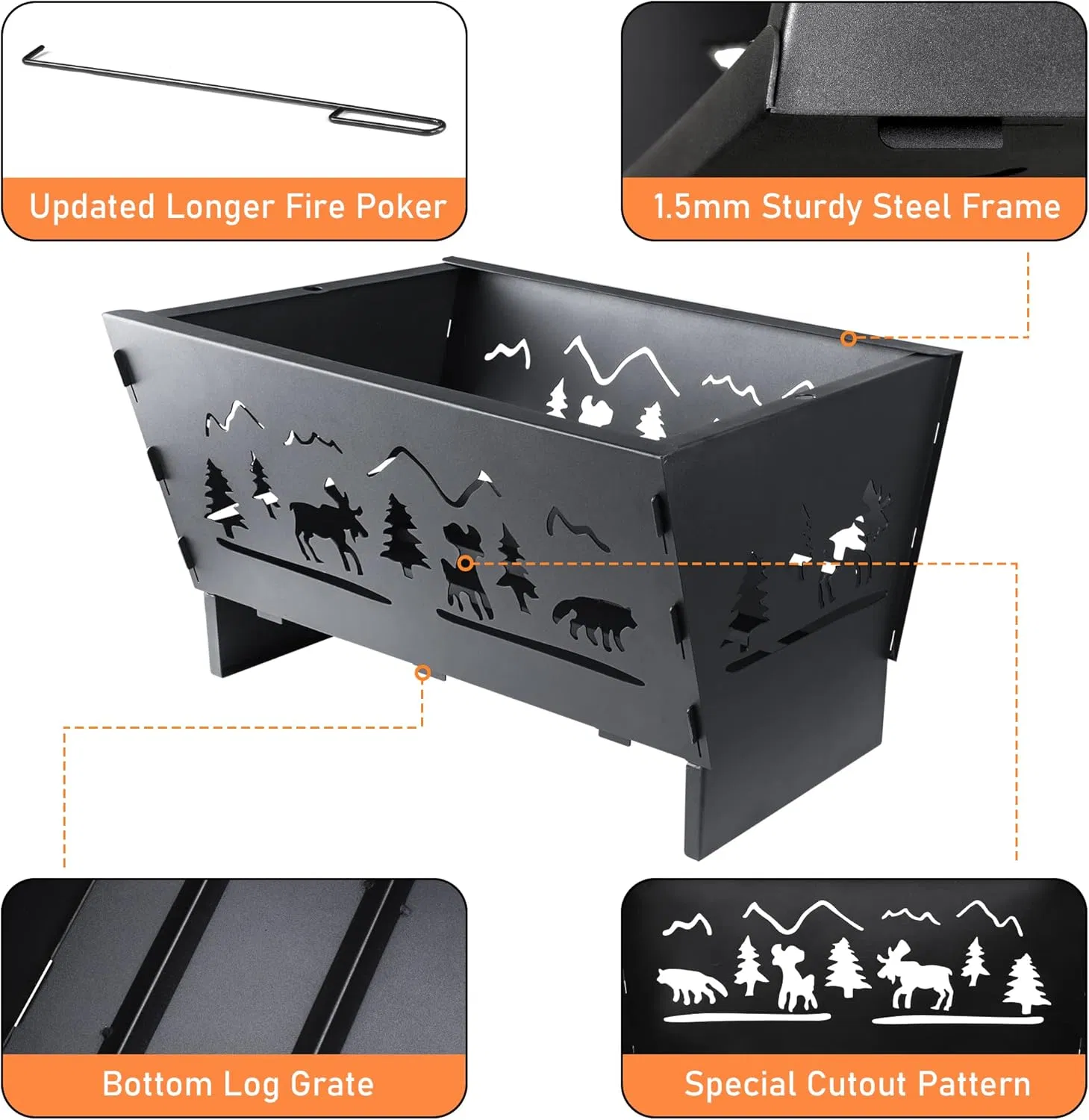 Portable Rectangular Metal Steel BBQ Fire Pit for Patio