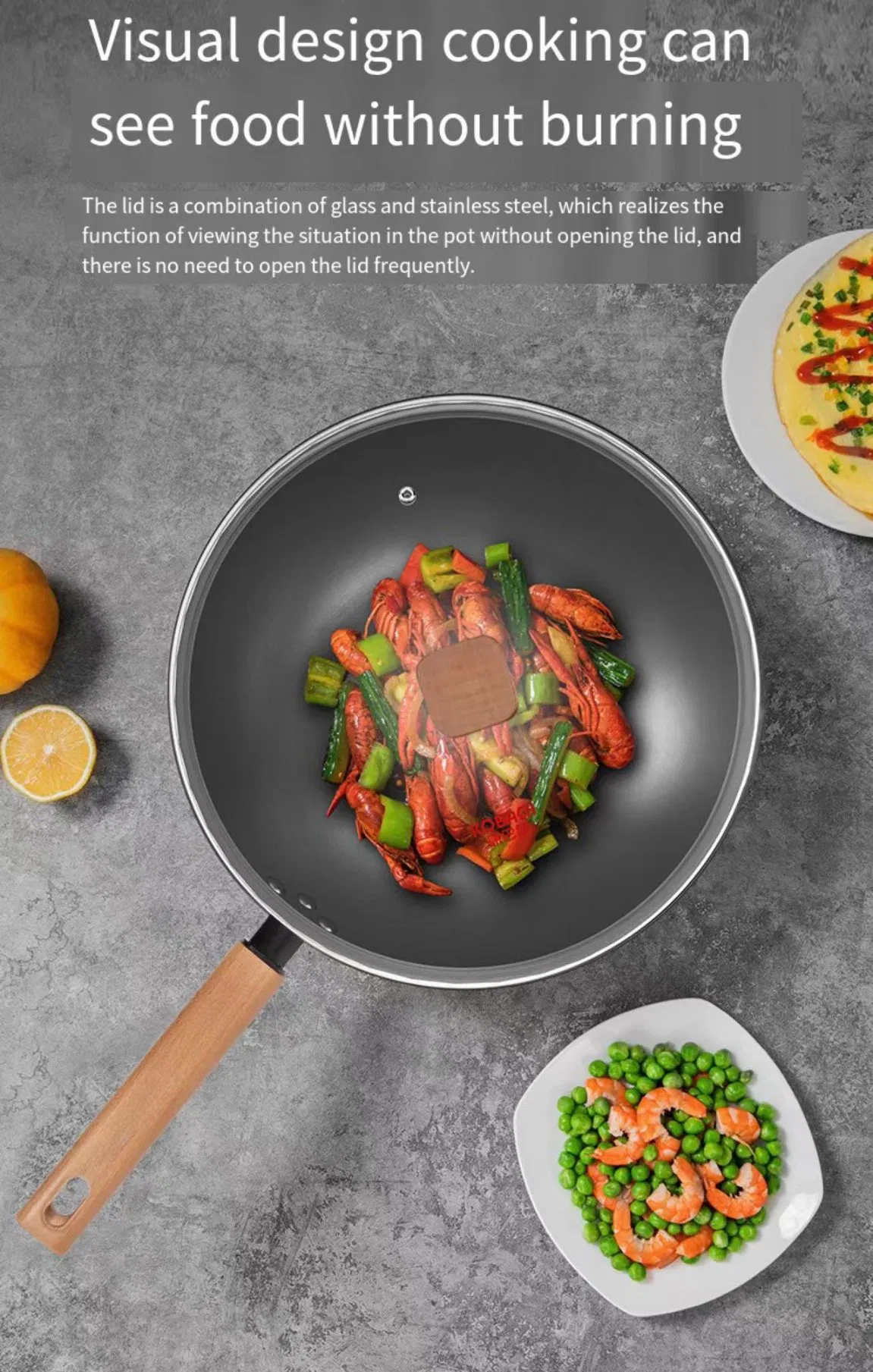 32cm Easy Handle Chinese Cooking Iron Pan Gas Cooker Fry Pan Iron Nonstick Kitchen Wok