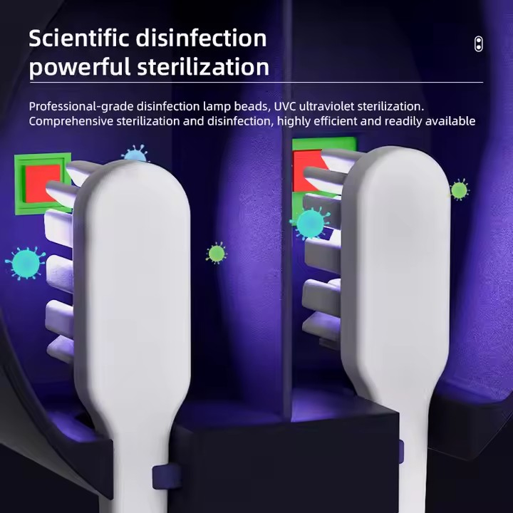 Custom Logo UV Toothbrush Sterilizer – 5-Minute UV-C Sanitizer, Mini Fan Dry, USB Rechargeable