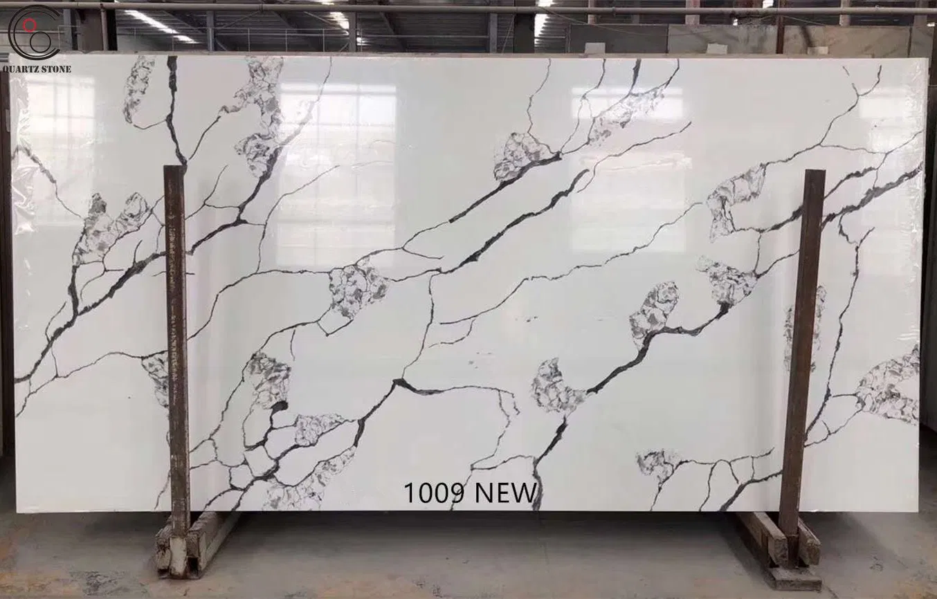 Scratch Resistant Artificial Calcutta White Marble Quartz Stone for Lab Table