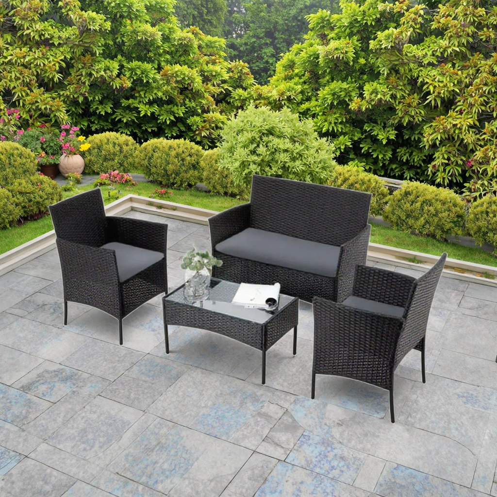 Набор садовой мебели для патио 4 секции стол стеклянный подушки