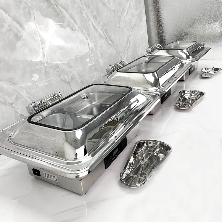 Sliver Electric Heating Stainless Steel Chafing Dish Buffet Food Warmer Buffet Stove for Hotel
