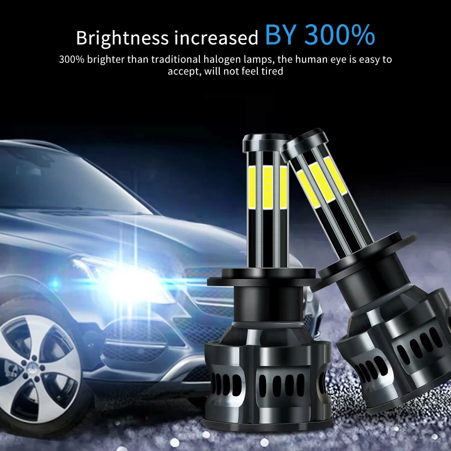 LED-фара для автомобиля, 100W, 12000 лм, COB-матрица, 8-сторонний свет, цоколи H11/H7/H4/9005/9006