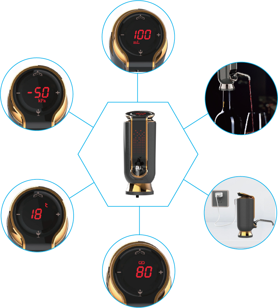 Luxurious 3-in-1 Electric Wine Aerator, Dispenser, and Vacuum Saver - for Improving Wine Taste, Aroma and Wine Preservation, Wine Gift for Women Men