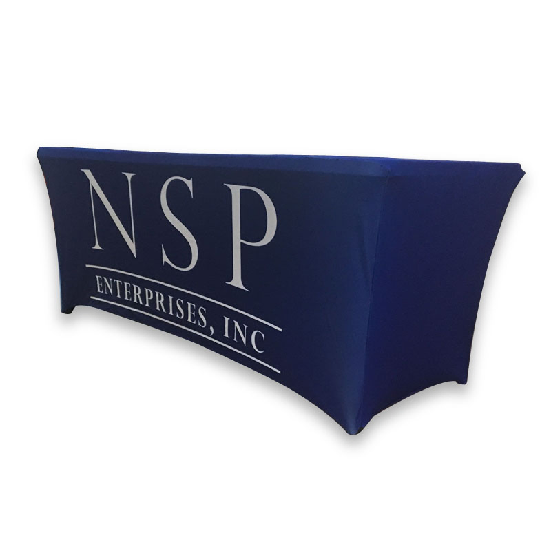 4FT 6FT 8FT Trade Show Table Cloth 100% Polyester Customized Logo Full Color Printed Event Promotion Fabric Stretch Tablecloth