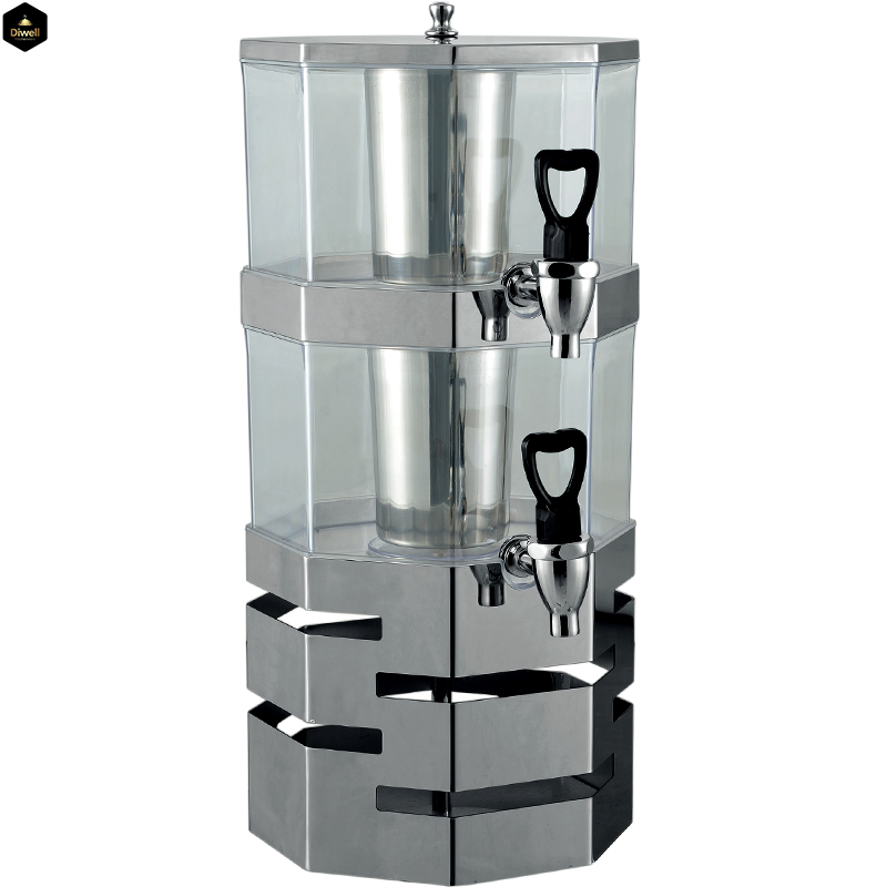 Diwell Factory Wholesale Cheap Price Cold Drink Beverage Dispenser Double Spigot Commercial Gold Plated Juice Dispenser with Tap