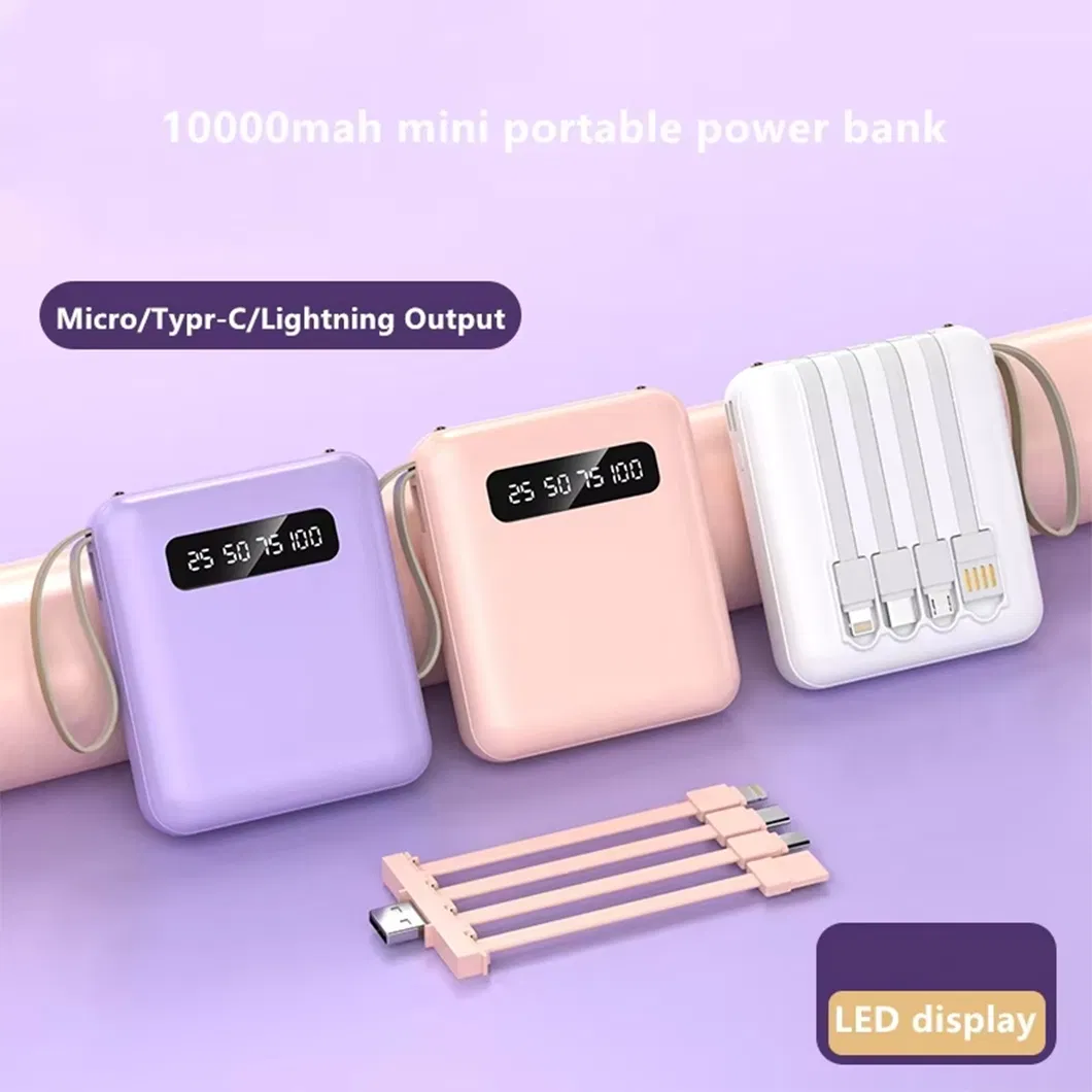 OEM Built in Cable Fast Quick Charge 10000mAh Power Banks Mobile Phone Portable Powerbank 20000mAh Charger Power Bank