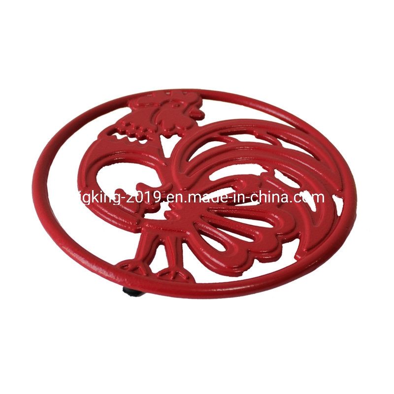 Beautiful Enamel 9'' Antique Metal Round Cast Iron Rooster Trivet