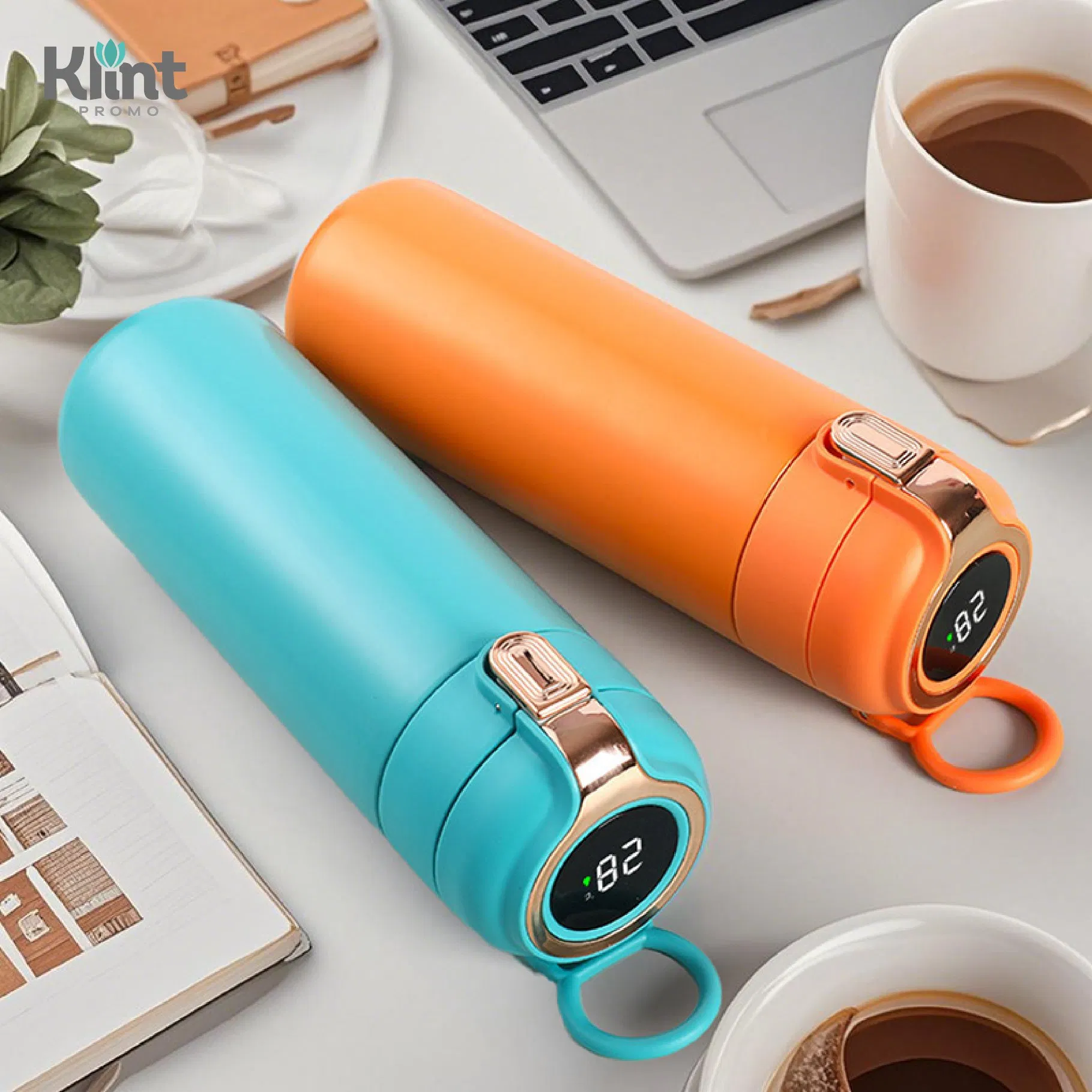 Temperature Display Stainless Steel Vacuum Bottle with Push-Button Lock
