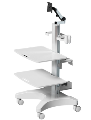 Premium Aluminum Medical Cart with Dual Trays and Adjustable Monitor Mount