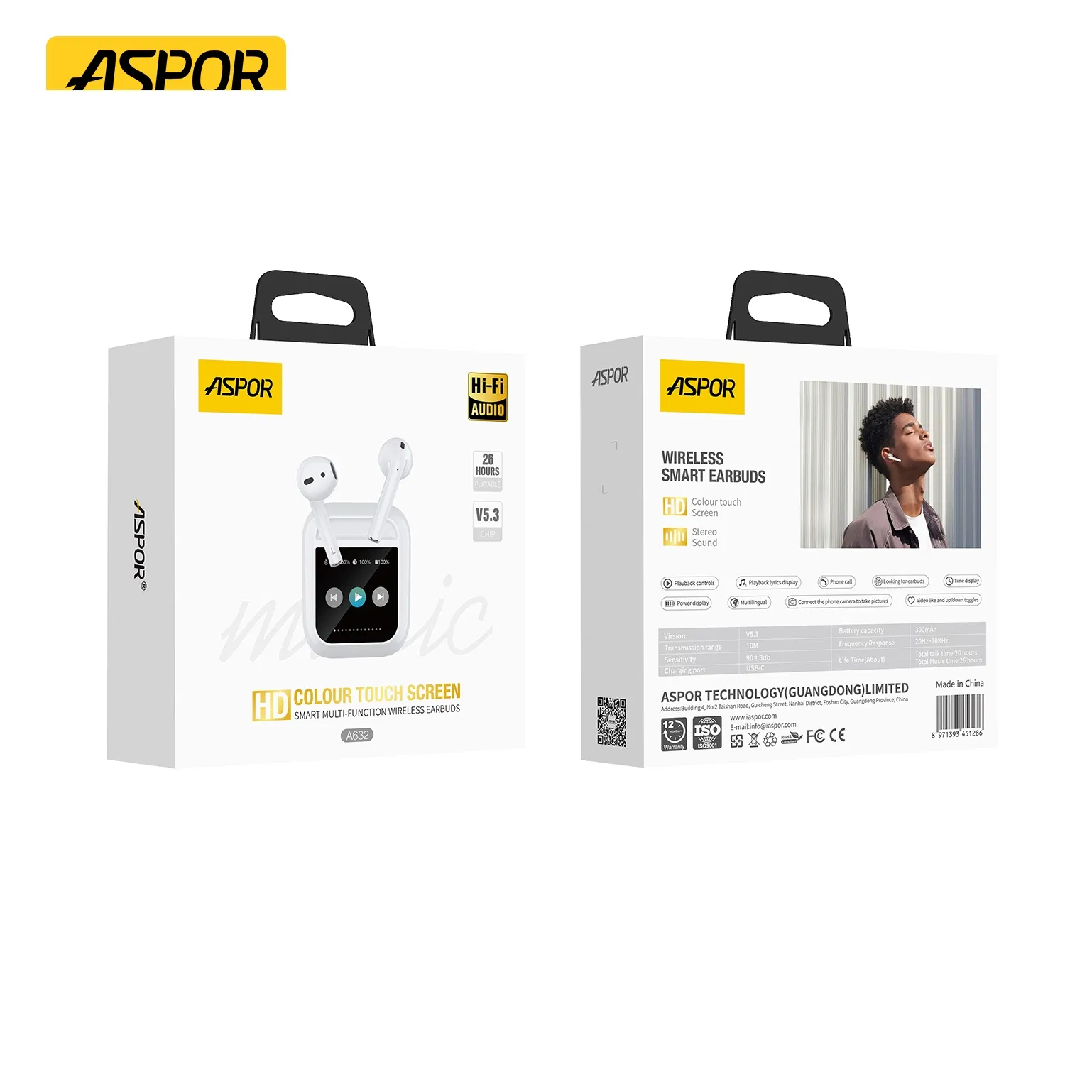 Aspor A632 True Wireless Stereo Bt5.3 Waterproof Handfree Smart Bracelet 5.3 Earbuds Tws Headset Earphone in-Ear Headphone