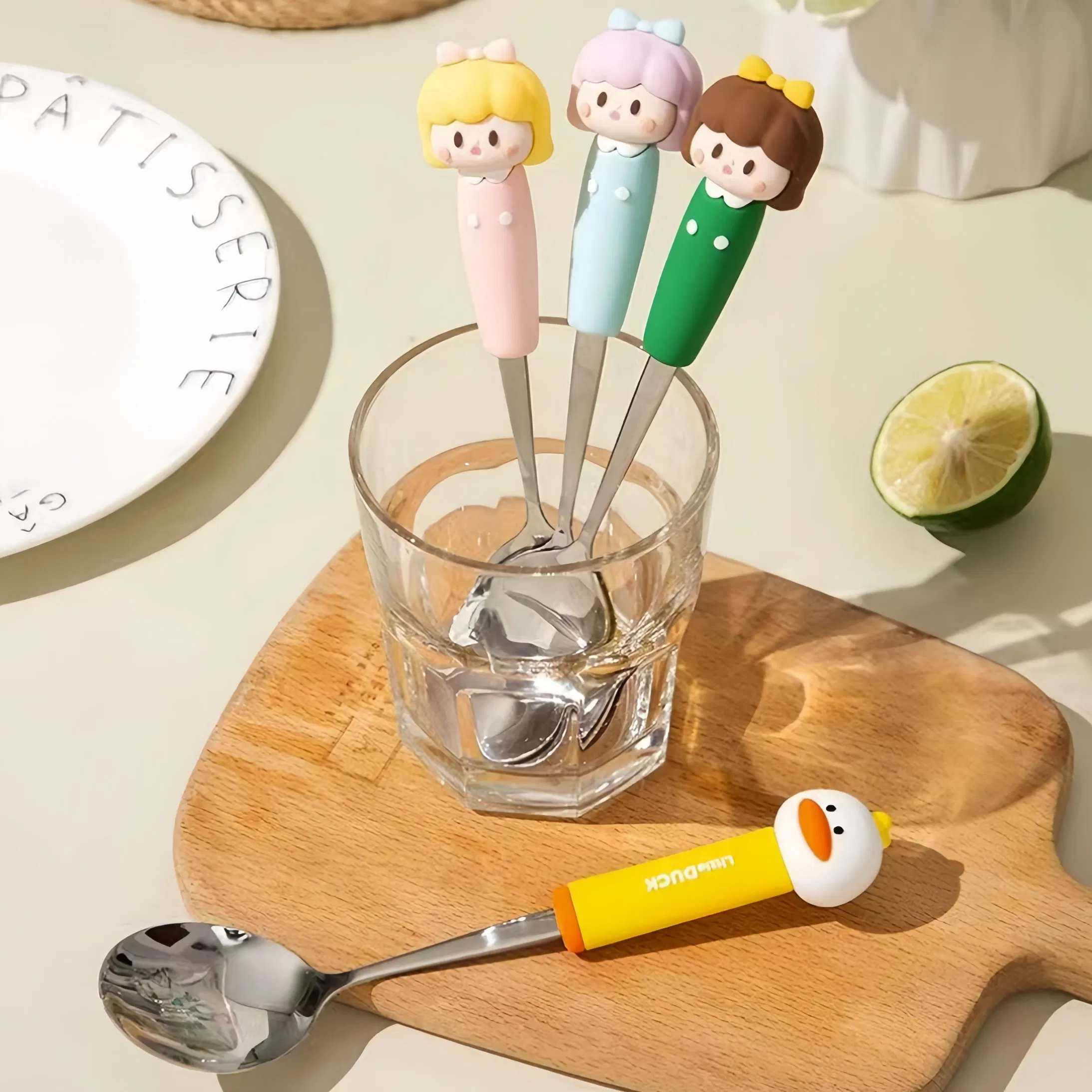 Children's Cartoon Home Dinner Spoon Long Handle Stainless Steel Spoon Fork Set