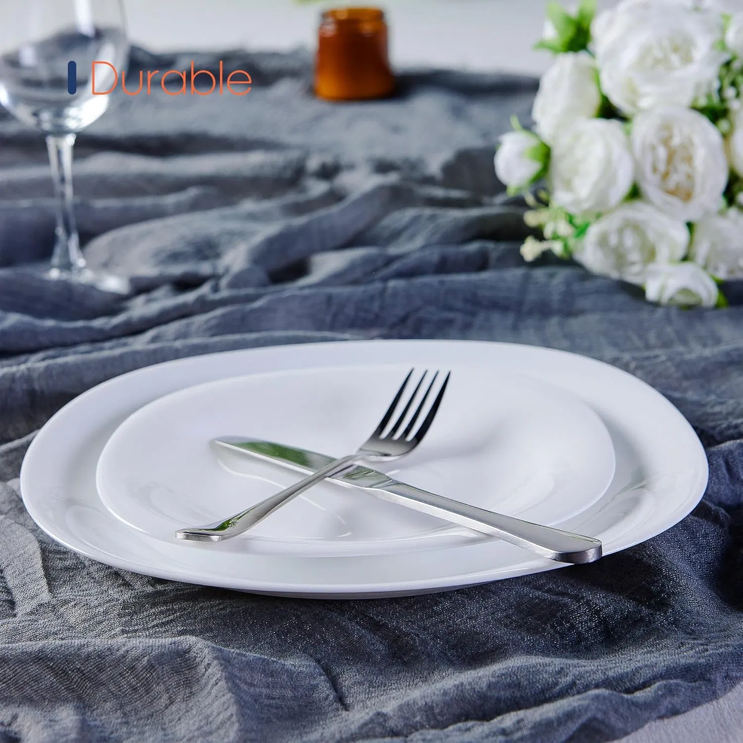 Lightweight Square Opal Glass Black Dinnerware Plates