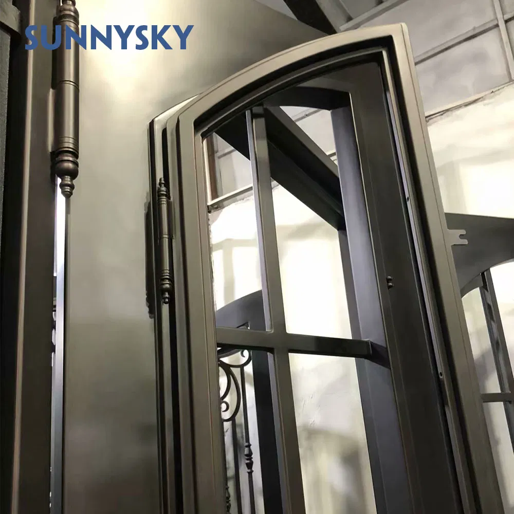 Wholesale Old Fashion Heavy Duty Quality Forged Exterior Safety Arches Double Front Main Security Wrought Iron Door for Sale