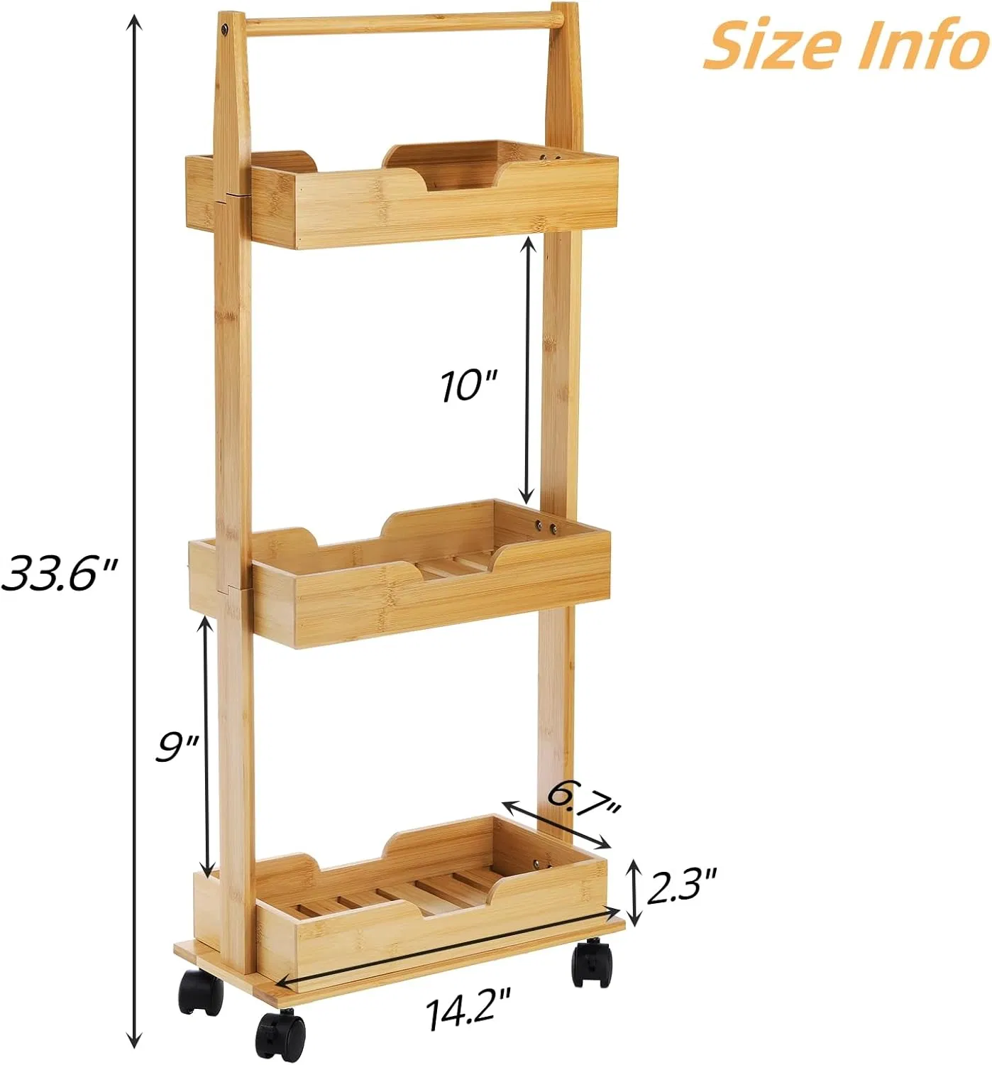 Bamboo Household Bathroom with Wheels, Washing and Care Products, Three-Layer Storage Rack