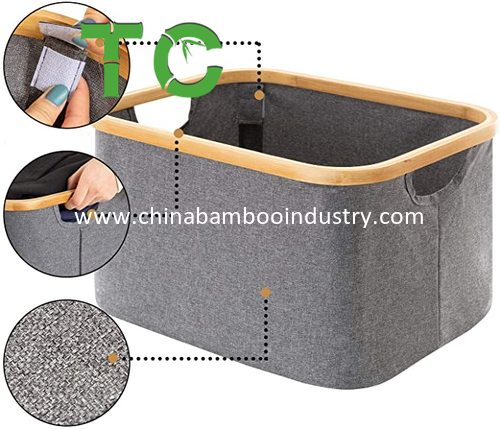 Wholesale Bamboo Laundry Hamper Basket with Handle Collapsible Clothes Storage Bag Bamboo Laundry Basket Collapsible Cloth Hamper