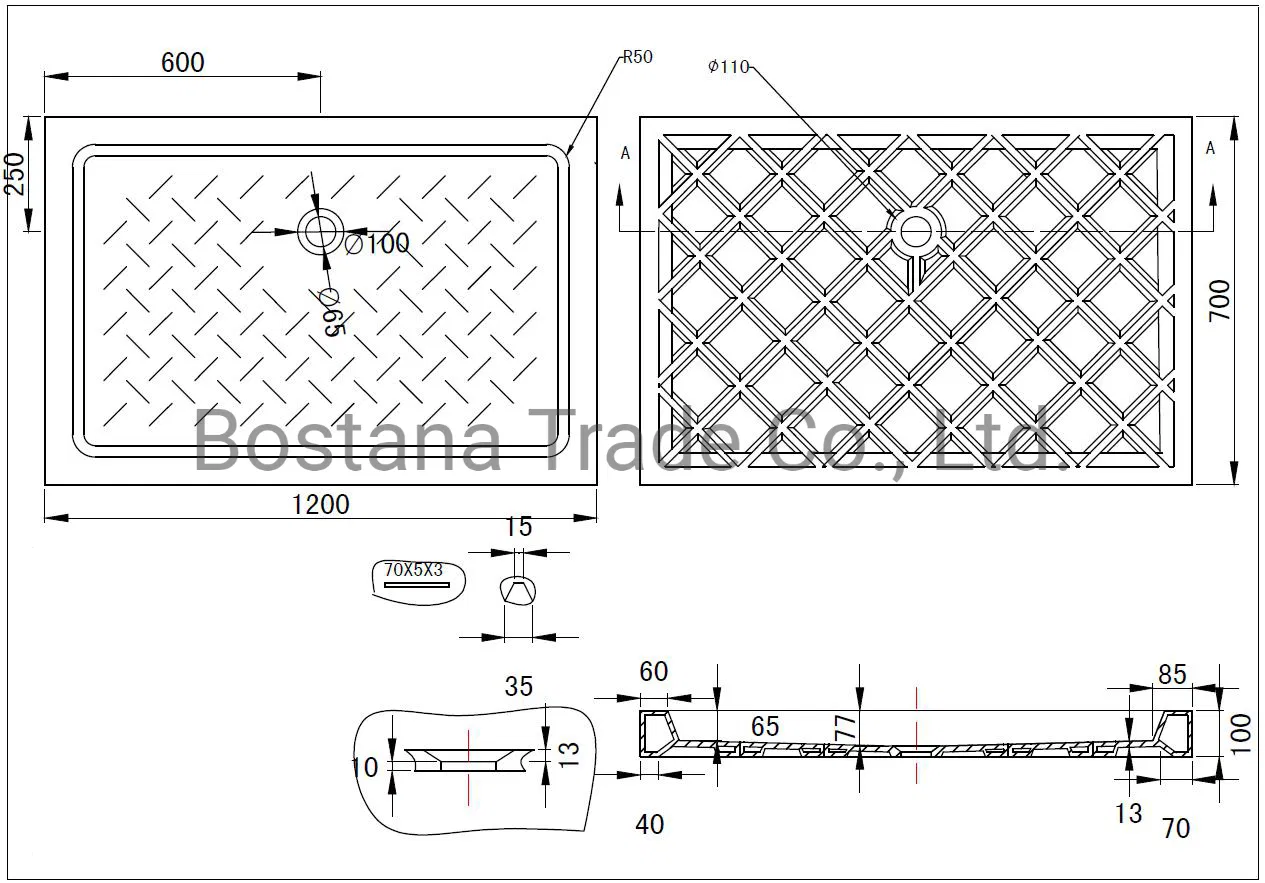Wc Sanitaryware Good Quality White Deep Rectangle Bathroom Ceramic Shower Tray