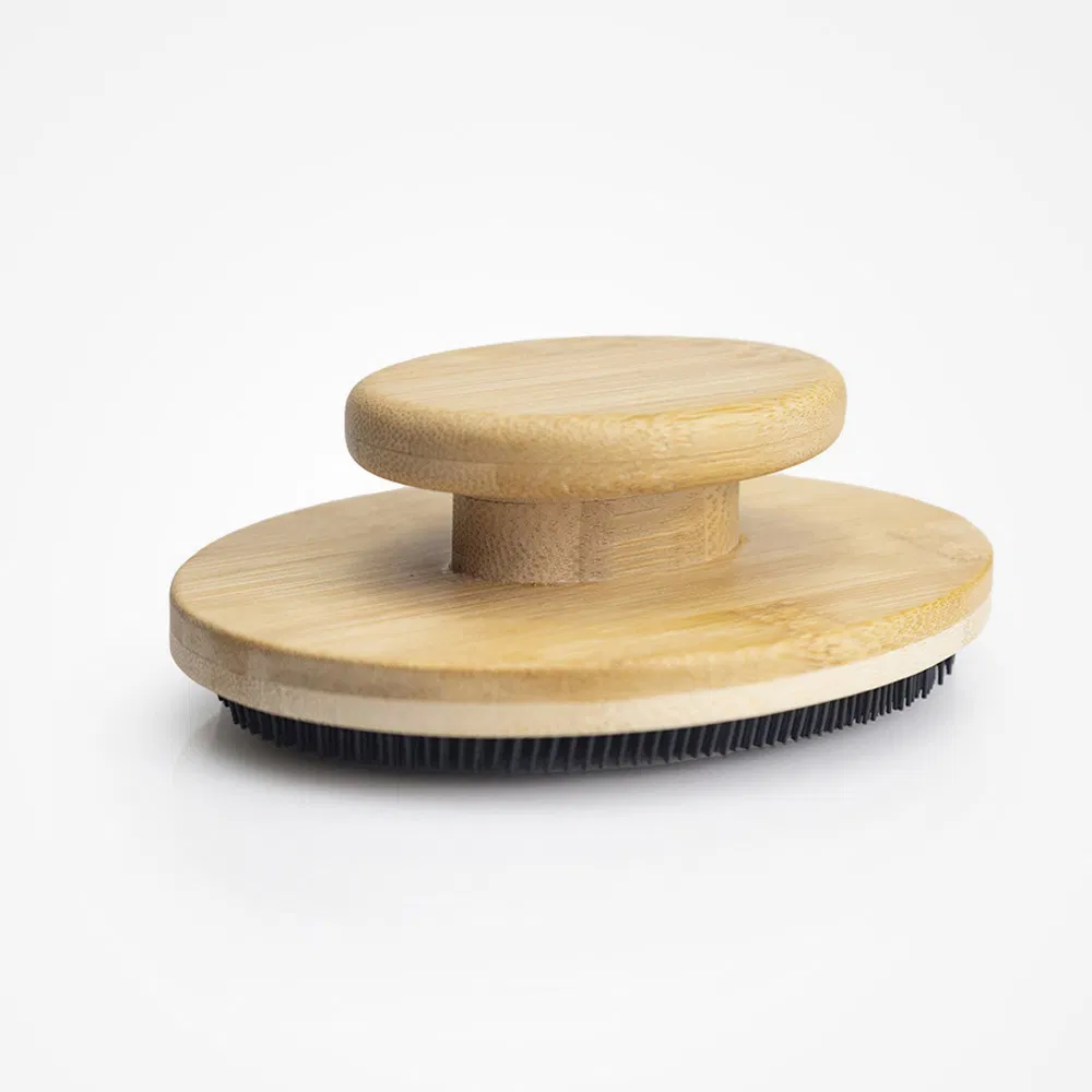 Fine Silicone Exfoliating Body Shower Bath Brush with Bamboo Wood Handle