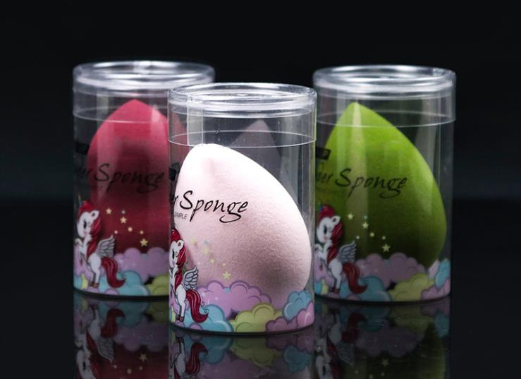 Custom Cylinder Round Packaging for Cosmetic Powder Puff (Plastic box )