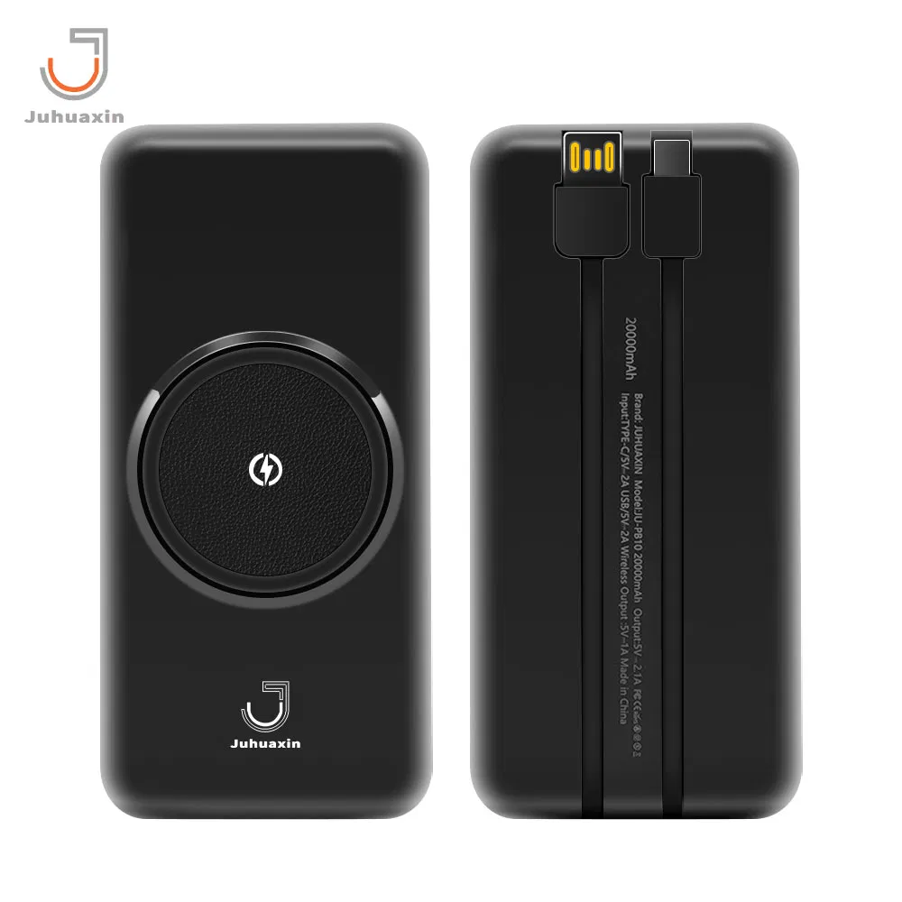 Juhuaxin Cuatomised Mobile Phone Accessories Big Capacity High Quality 20000 mAh Support Fast Charge 4 Cables Power Bank with Wireless Charger