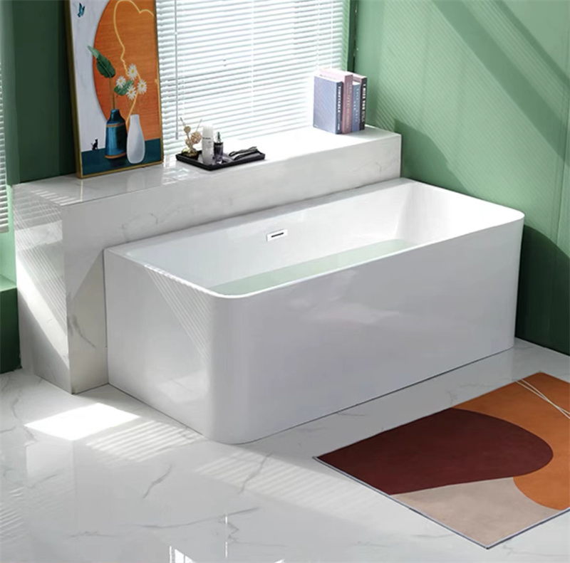 Угловая прямоугольная акриловая ванна белая