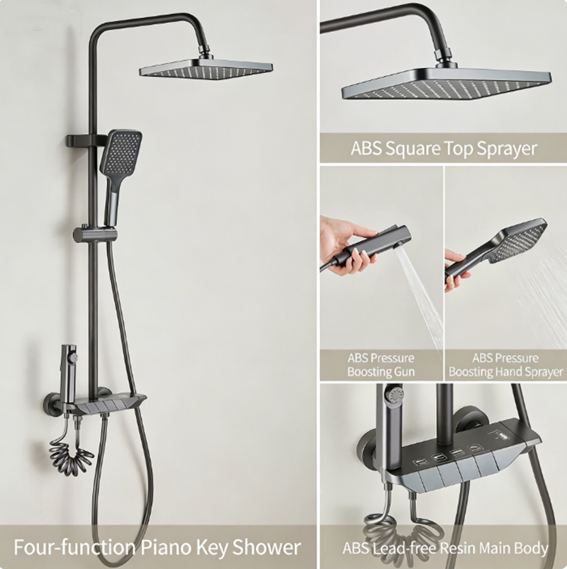 Home Hotel Bathroom Shower Set with Digital Display Piano Key Design