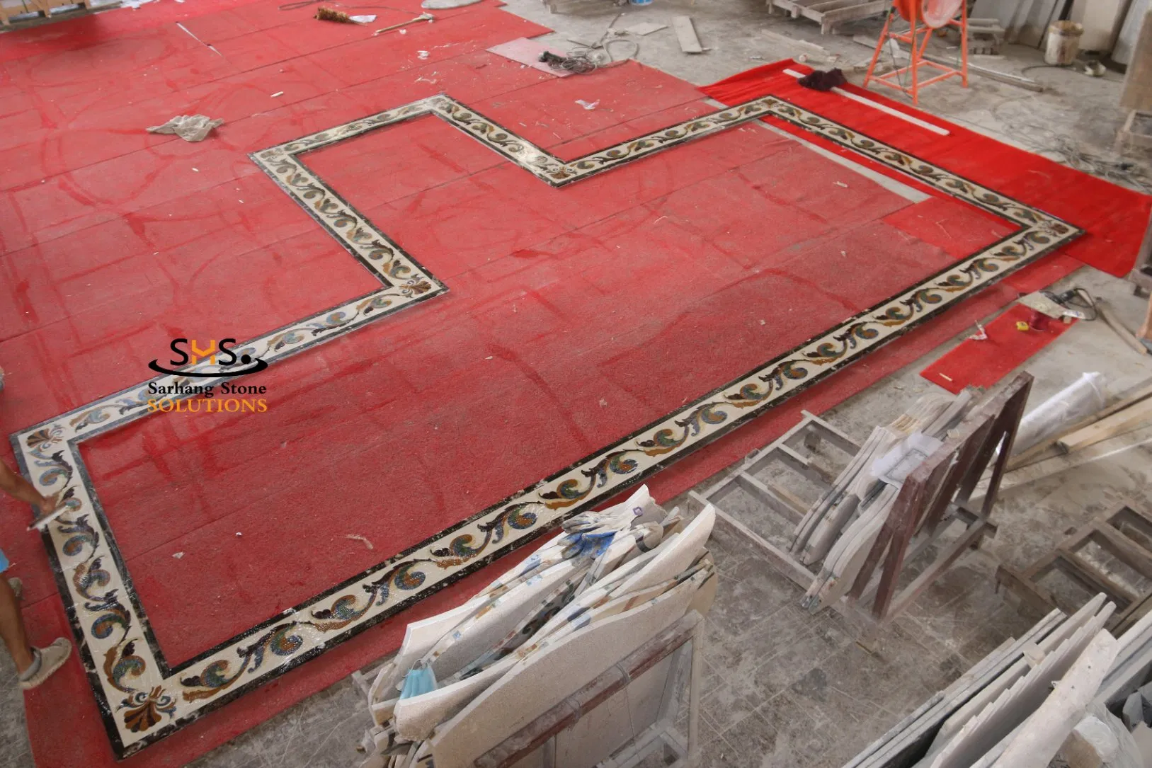 European Style Waterjet Marble Inlay Border Designs for Floor