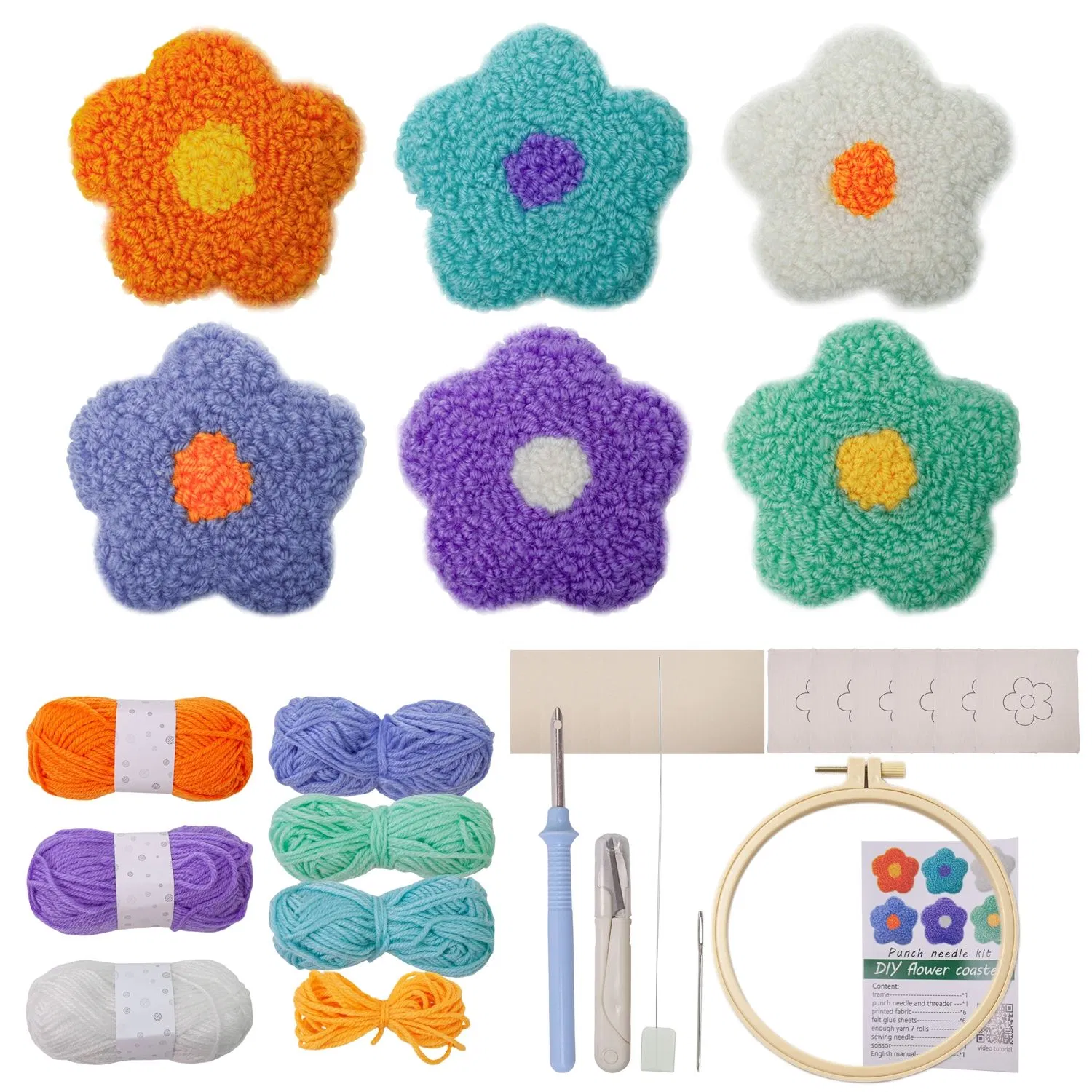 Instock Factory Sale Punch Needle Kit Embroidery Set All in One Needle Punch Flower Coaster Kit DIY Punching Needle for Beginner